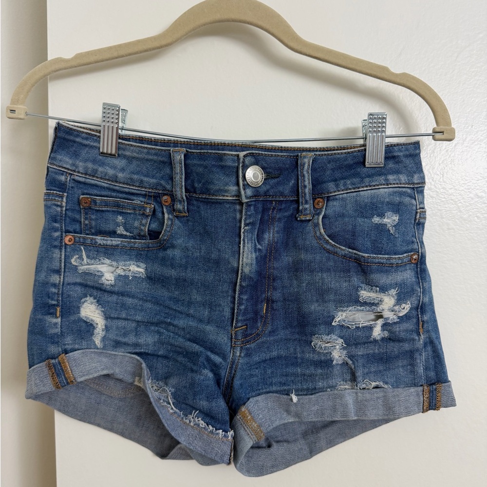 American Eagle Outfitters Blue Distressed Jean Shorts